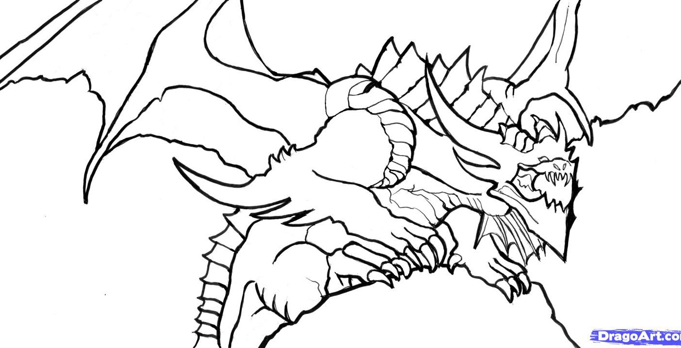 1400x716 Dragon Coloring Pages For Boys Drawing Adults Animals Realistic
