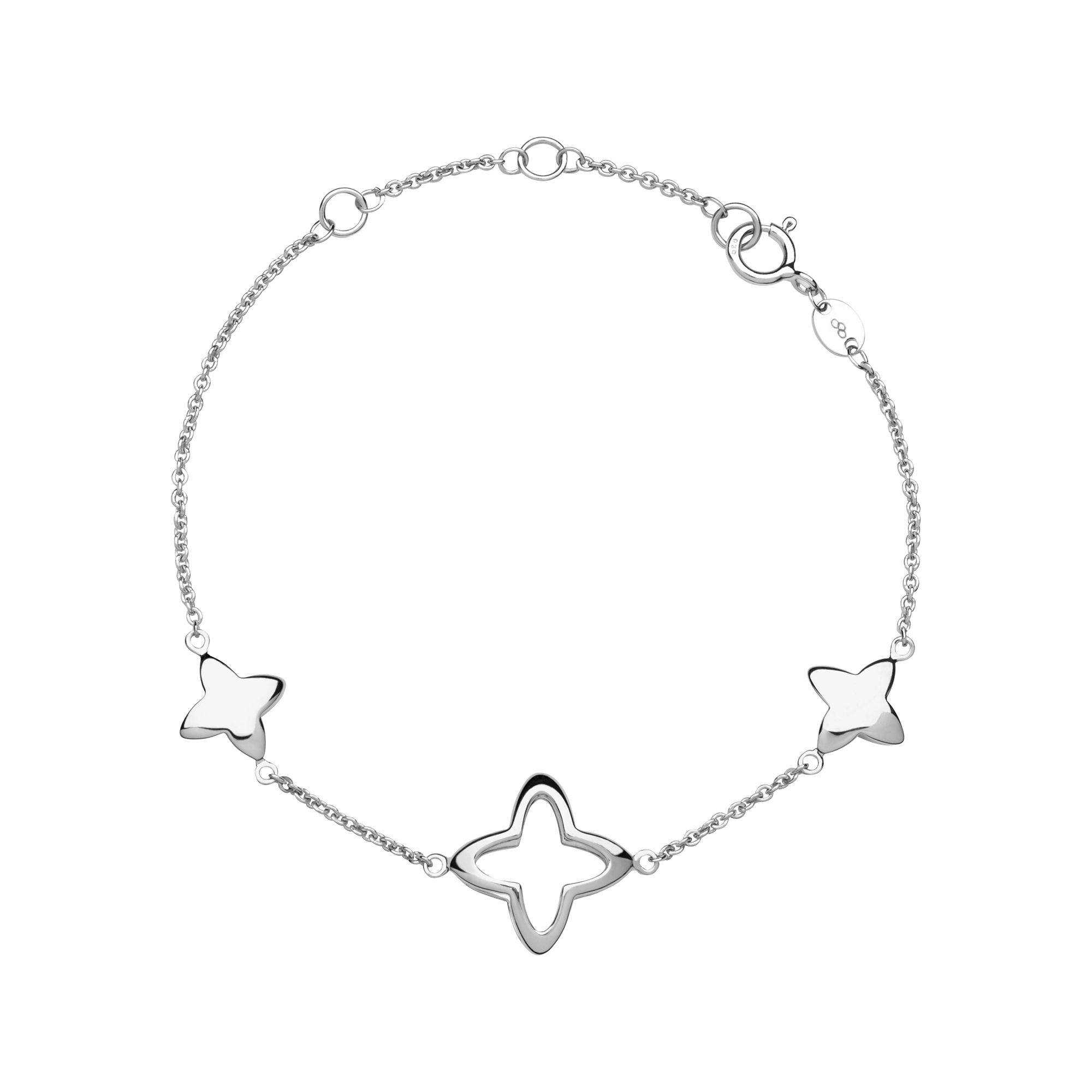 2000x2000 Splendour Sterling Silver Open Four Point Star Station Bracelet