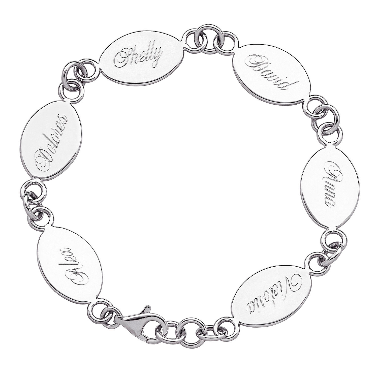 1500x1500 Sterling Silver Engraved Oval Family Name Bracelet With Free Gift