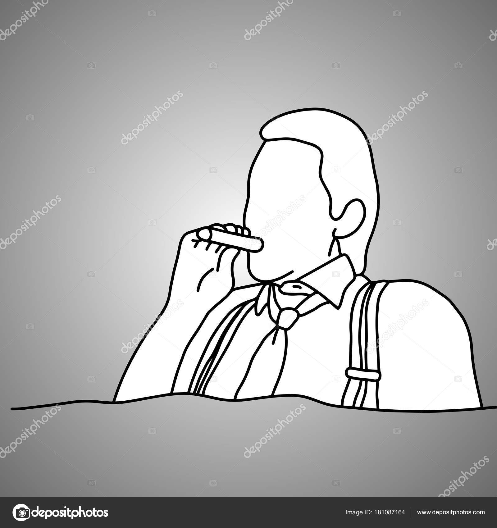 1600x1700 Businessman With Suspenders Or Braces Smoking Cigar Vector