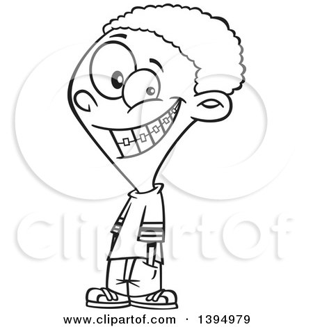 450x470 Clipart Of A Cartoon Black And White African American Boy Grinning