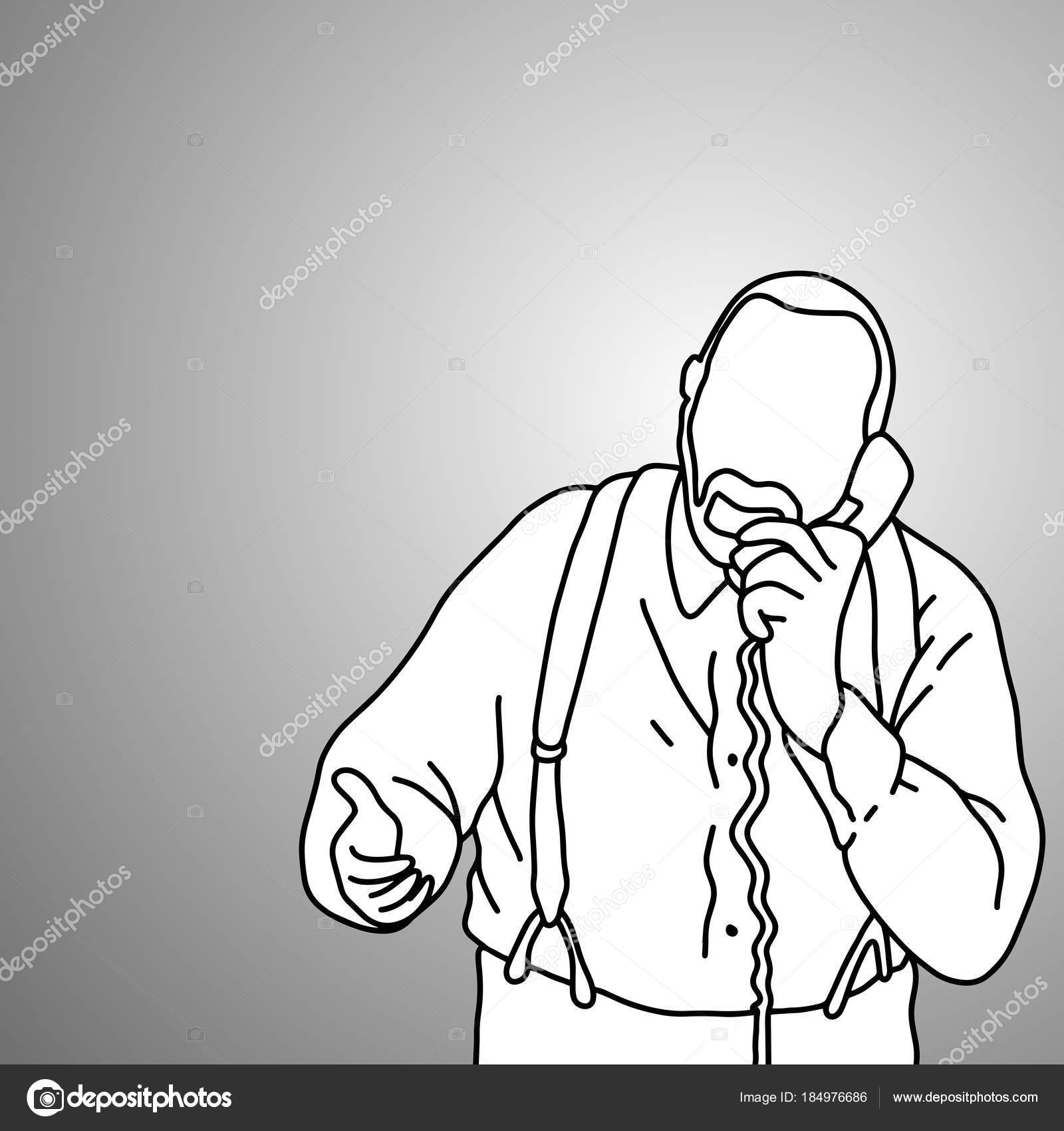 1600x1700 Old Man With Suspenders Or Braces Using Desk Telephone Vector