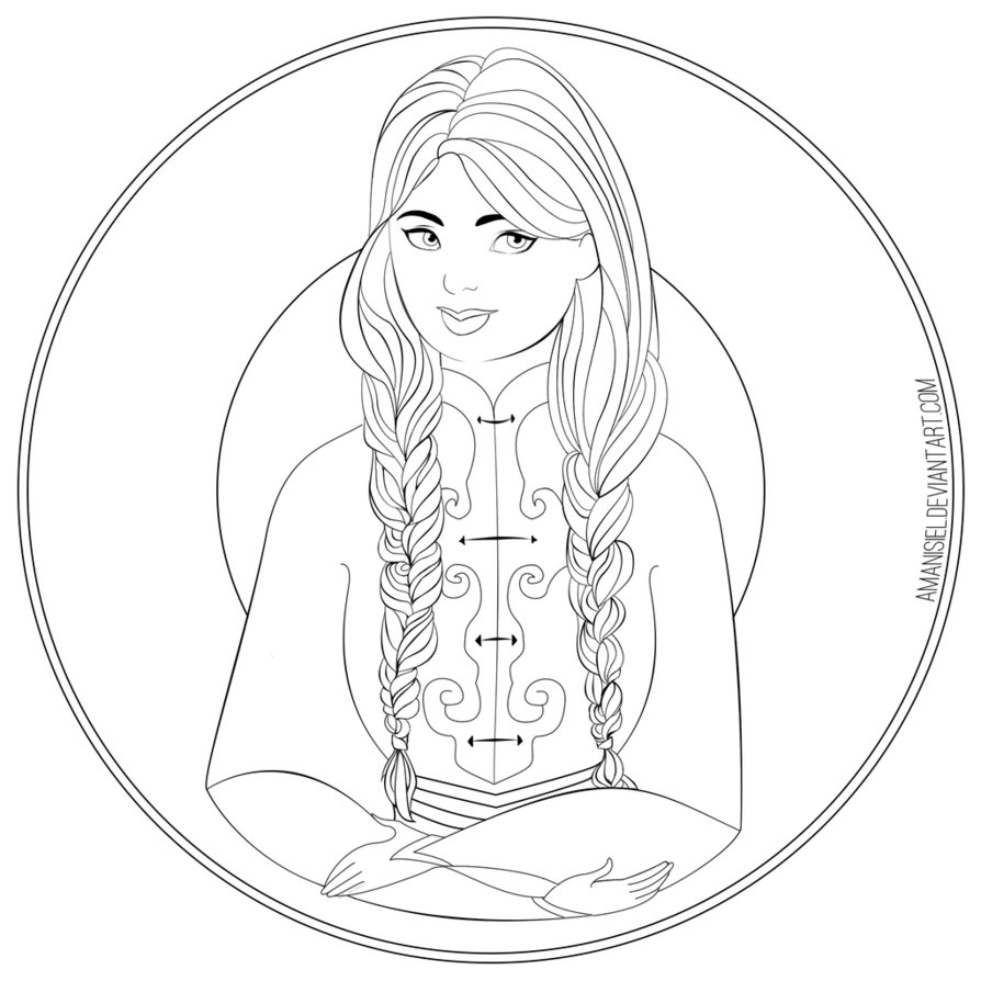 894x894 Girl With Braids Coloring Page By Amanisiel