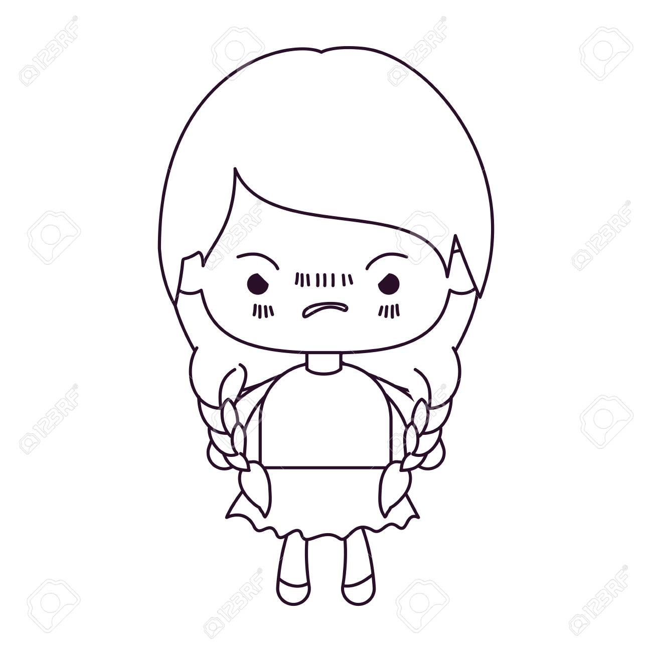 1300x1300 Monochrome Silhouette Of Kawaii Little Girl With Braided Hair