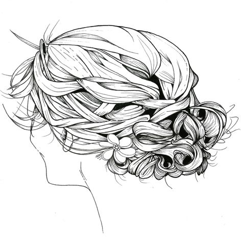 474x478 Braided Hair Print Of An Original Illustration, Ink, Black