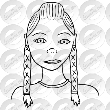 380x380 Girl With Braids Outline For Classroom Therapy Use