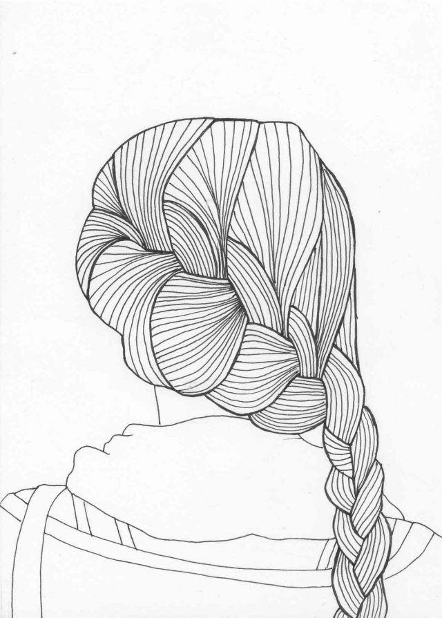 640x895 Side Plait Line Drawing. Art Teacher