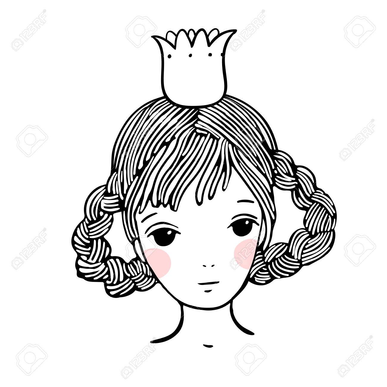 1300x1300 Young Beautiful Girl With Braids. Hand Drawing Isolated Objects