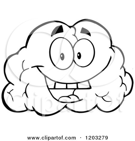 450x470 Cartoon Of A Black And White Happy Brain Mascot