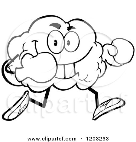 450x470 Cartoon Of A Black And White Brain Mascot Running With Boxing