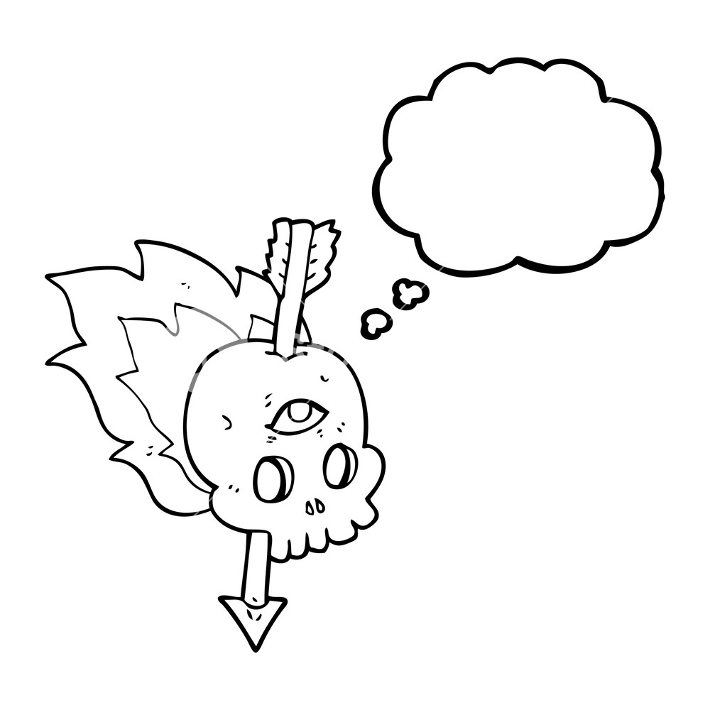 1000x1000 Freehand Drawn Thought Bubble Cartoon Magic Skull With Arrow