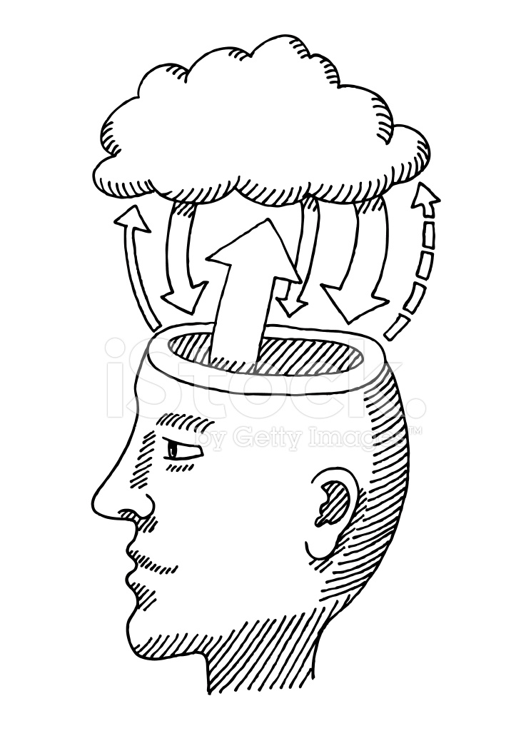 744x1024 Head Brain Cloud Information Exchange Drawing Stock Photos