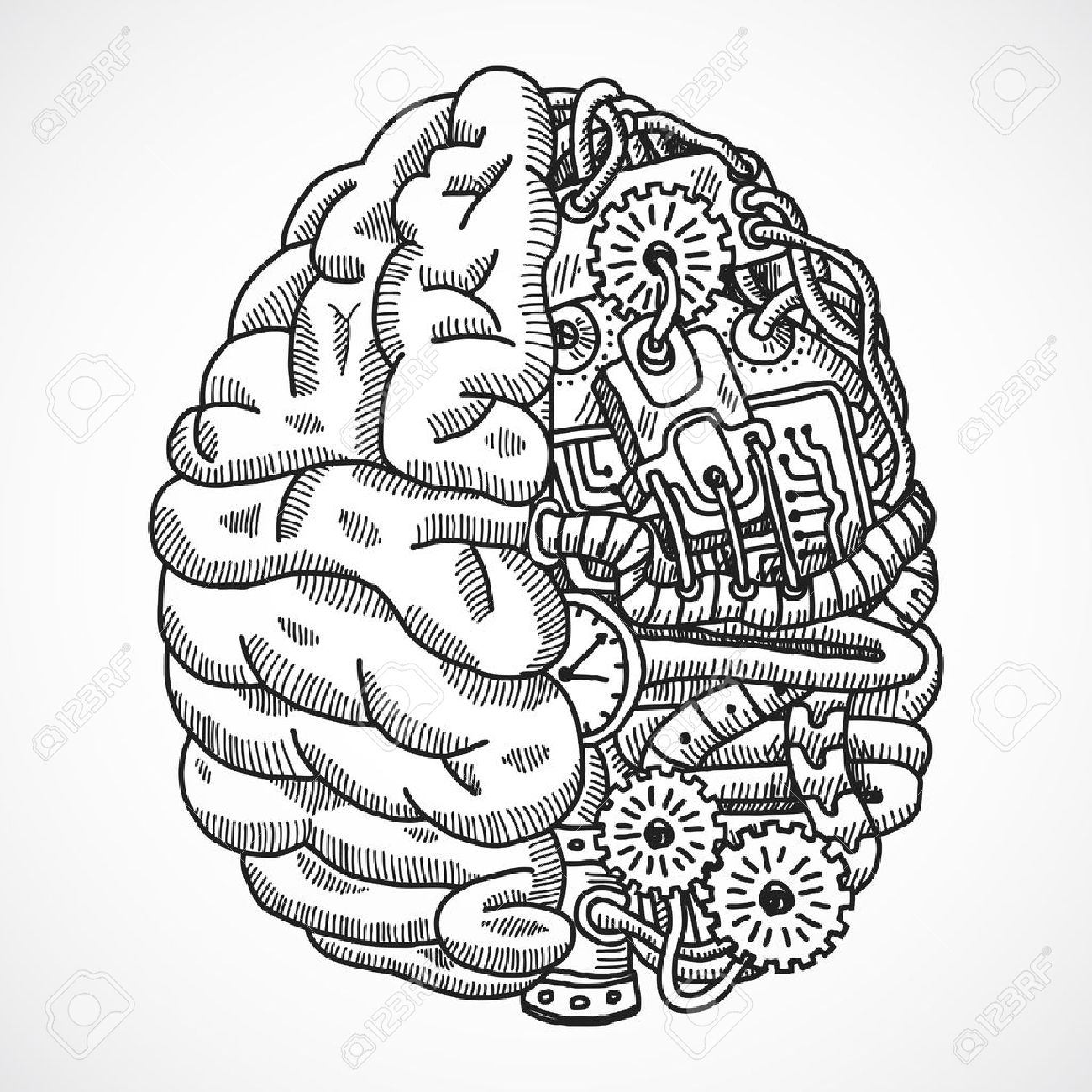 1300x1300 Human Brain As Engineering Processing Machine Sketch Concept