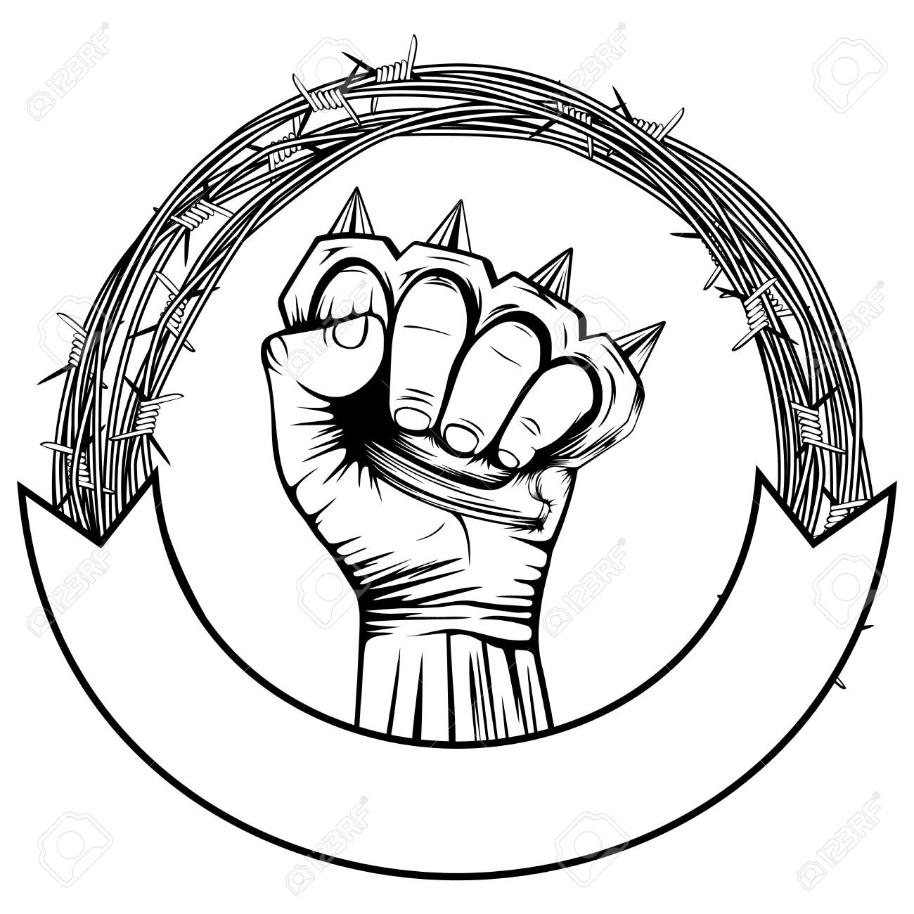 1300x1300 Vector Illustration Barbed Wire And Hand With Brass Knuckle