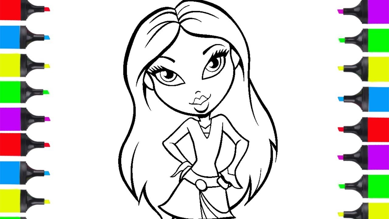 1280x720 How To Draw Fashion Girl Bratz Doll Easy Coloring Pages For Kids