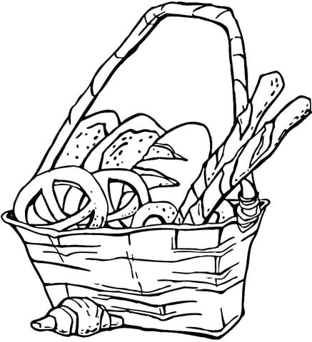 437x480 Basket Of Pretzels And Bread Coloring Page Free Printable