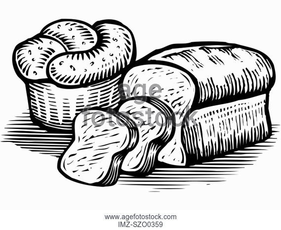 569x467 Cartoon Drawing Of An Oven Baked Bread In Black And White, Stock