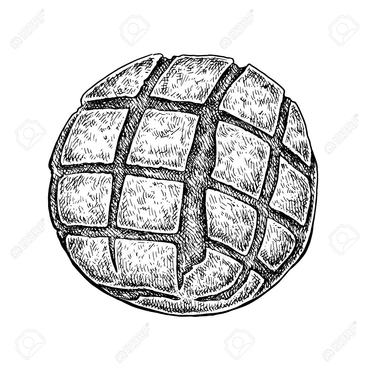 1300x1298 Black And White Hand Drawn Sketch Of A Bread Bun. Vector