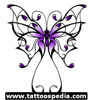 320x345 Blue Butterfly Flowers Breast Cancer Tattoo Design