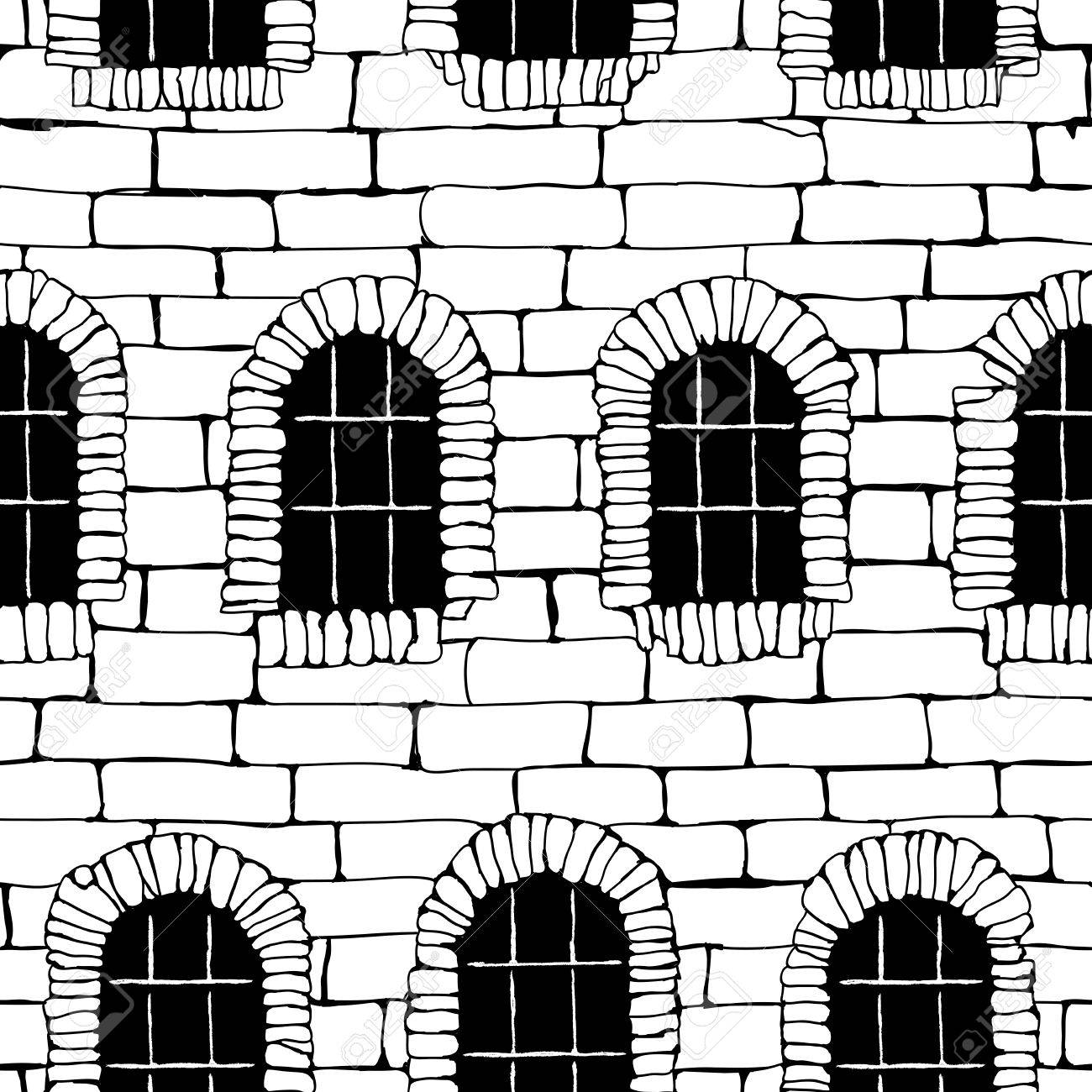 1300x1300 Seamless Vector Background Of Black And White Brick Wall Ancient