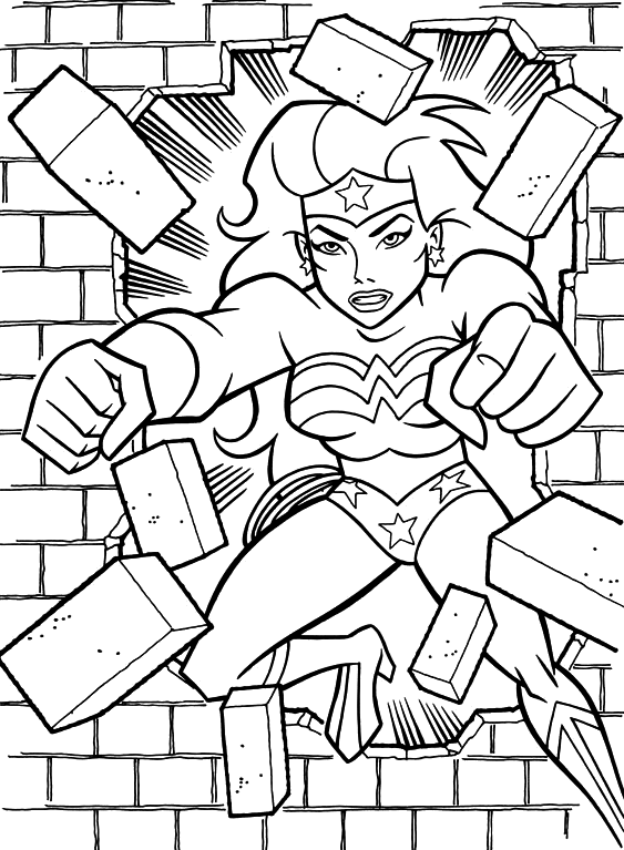 563x767 Coloring Wonder Woman Breaks A Brick Wall Picture