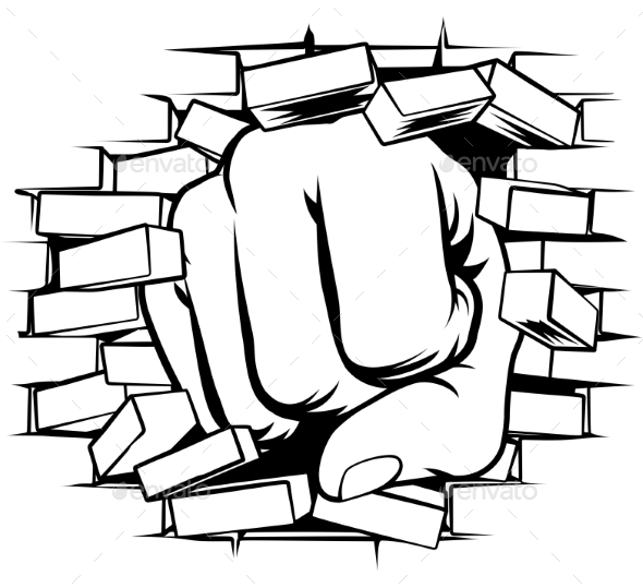 590x539 Fist Punching Through Brick Wall By Krisdog Graphicriver