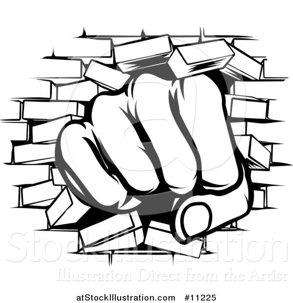600x620 Vector Illustration Of Blacknd White Fist Punching Through