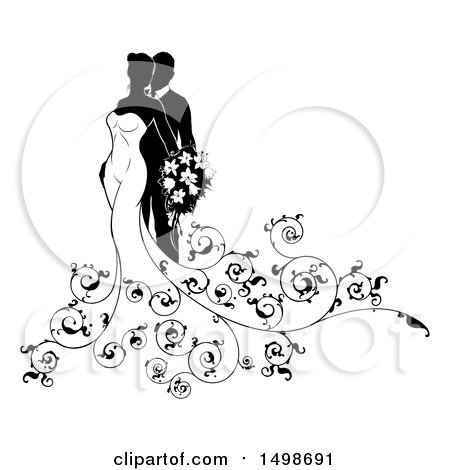 450x470 Clipart Of A Black White Silhouetted Posing Wedding Bride