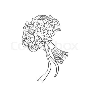 320x320 Roses. Stylized Flower Bouquet Hand Drawing. Outline Icon Symbol