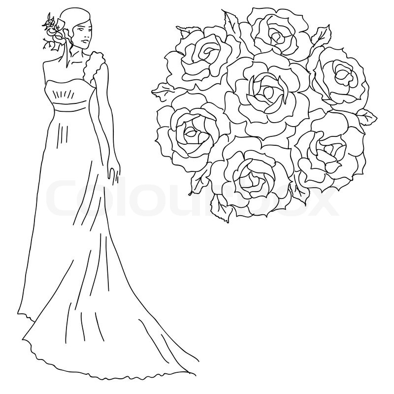 800x800 Silhouette Of A Bride With A Bouquet Of Flowers Stock Vector