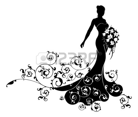 450x379 A Bride In Silhouette In A Bridal Dress Gown Holding A Floral