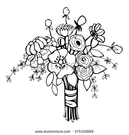450x470 Wedding Bouquet Drawing Elegant Hand Drawn Flowers Bridal Bouquet