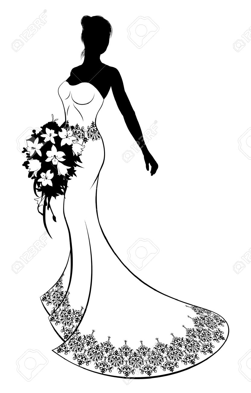832x1300 A Bride Silhouette Wedding Illustration, The Bride In A White