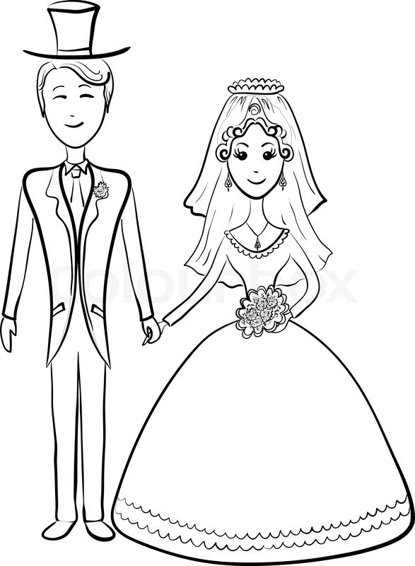 587x800 Cartoon, The Bride And Groom During The Wedding Ceremony, Contours