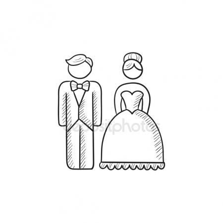 450x450 Wedding Dress And Suit Illustration. Sketchy Style. Hand Drawn