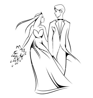 380x400 Bride And Groom Sketch Clipart