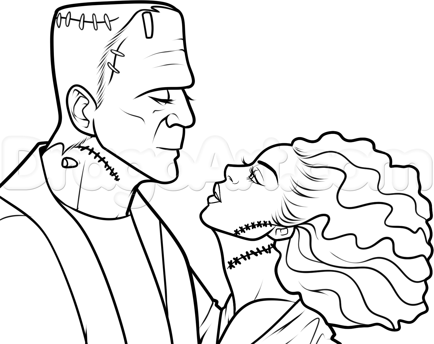 1483x1177 How To Draw Frankenstein And His Bride Step 12 Z