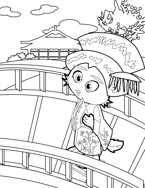 600x776 Geisha Cross The Bridge Coloring Page