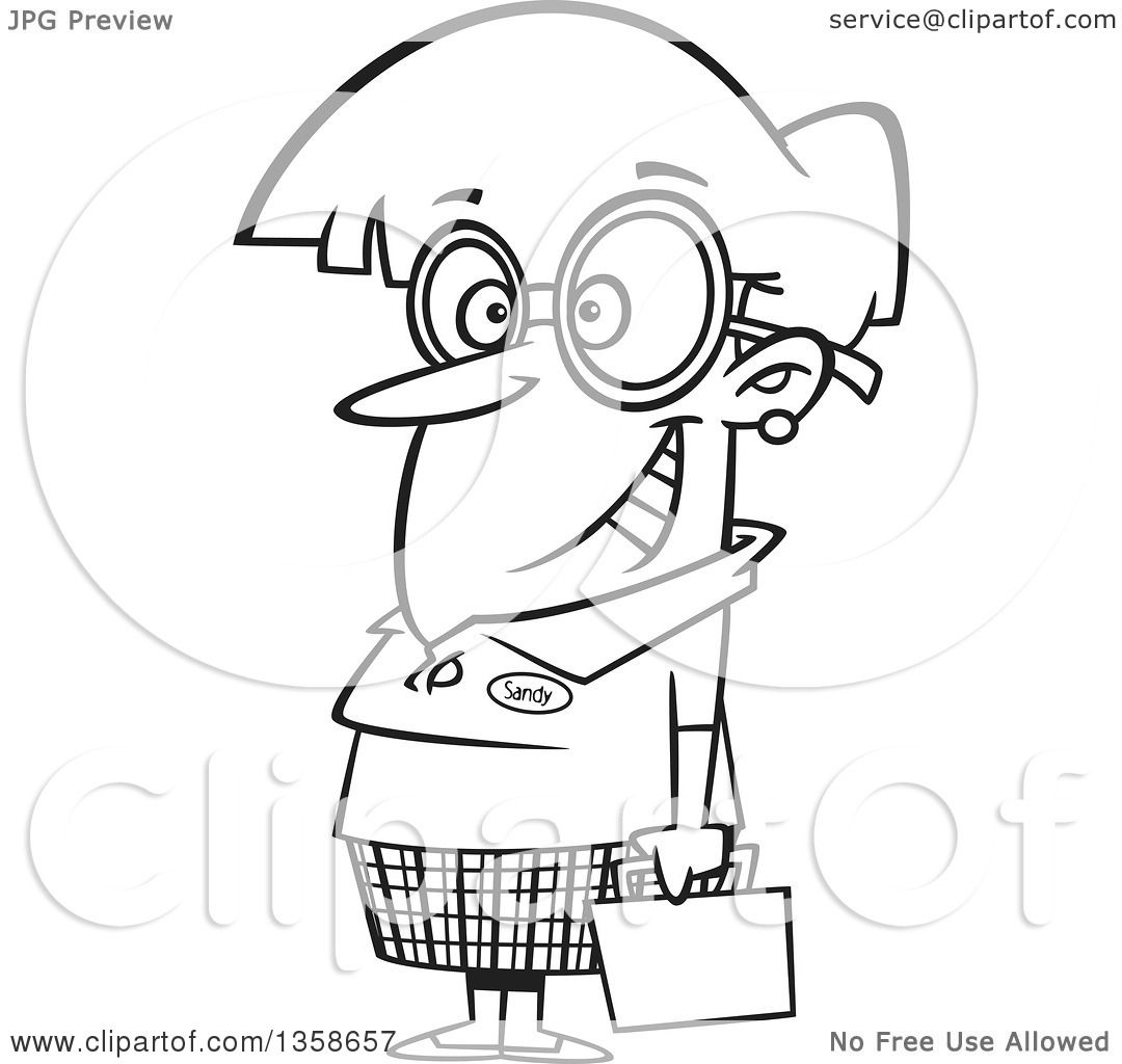1080x1024 Lineart Clipart Of A Cartoon Black And White Nerdy Woman With Big
