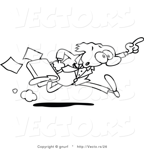 600x620 Vector Line Drawing Of A Late Cartoon Businessman Running