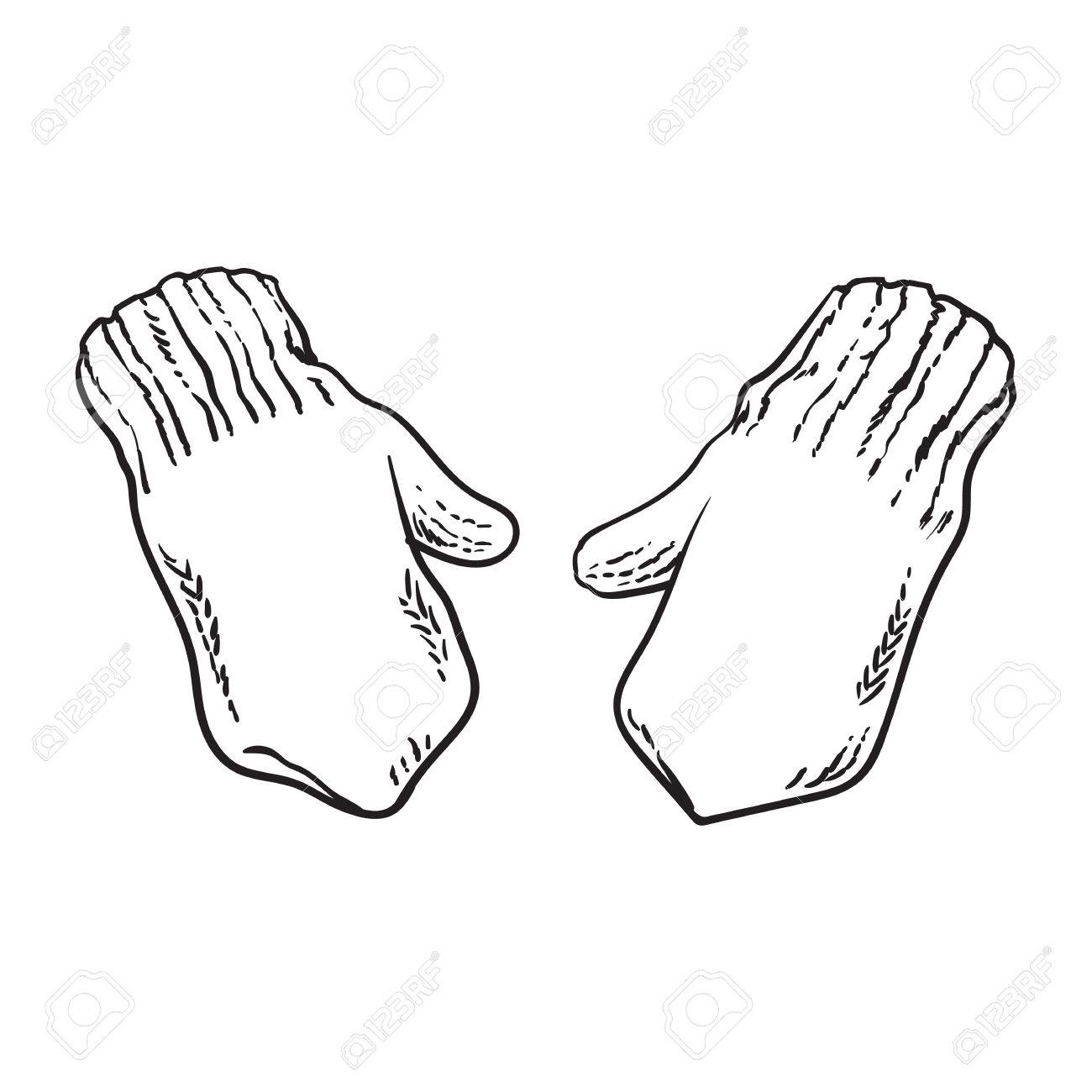 1300x1300 Pair Of Bright Winter Knitted Mittens With Snowflakes, Sketch