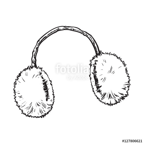 500x500 Bright Fluffy Fur Ear Muffs, Sketch Style Vector Illustrations