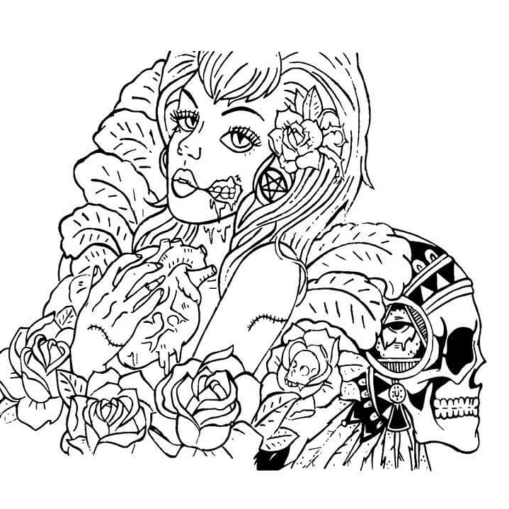 719x719 Death Girl And Bmth Skull By Samkerss