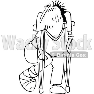 400x400 Of Blacknd White Banged Up Man With Bandages, Crutches,