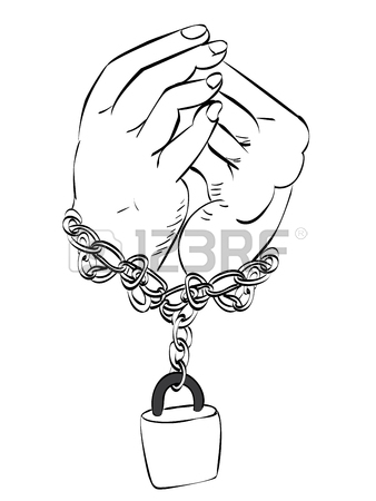 338x450 Gray Metal Chains With Shackles On Hands Silhouette On White