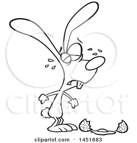 450x470 Clipart Graphic Of A Cartoon Black And White Lineart Easter Bunny