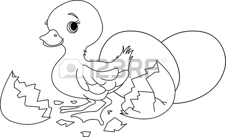 450x273 Easter Duckling Jumping Out From Broken Egg. Coloring Page Royalty