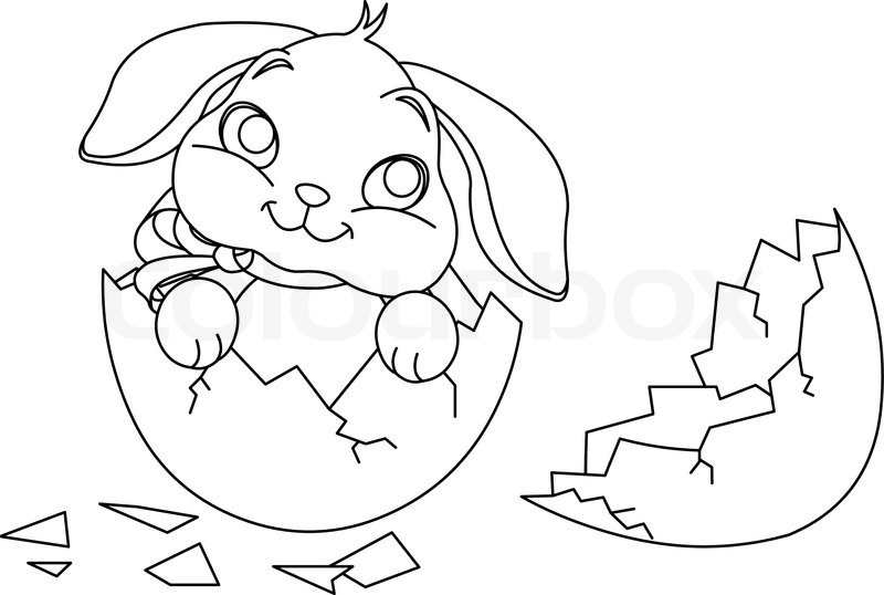 800x538 Easter Bunny Sitting In The Broken Easter Egg. Coloring Page