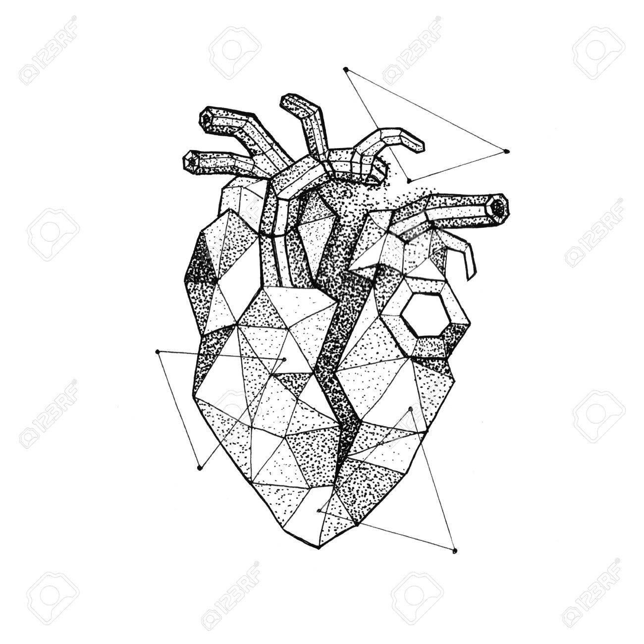 1300x1300 Polygonal Broken Heart Dotwork. Raster Illustration Of Hipster