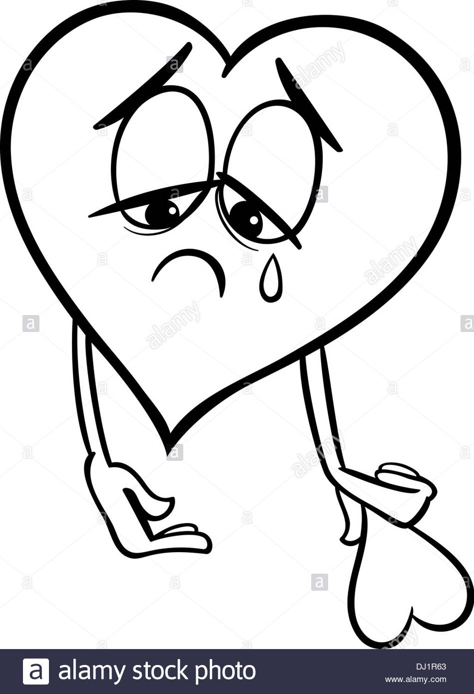949x1390 Black And White Cartoon Illustration Of Sad Broken Heart In Love